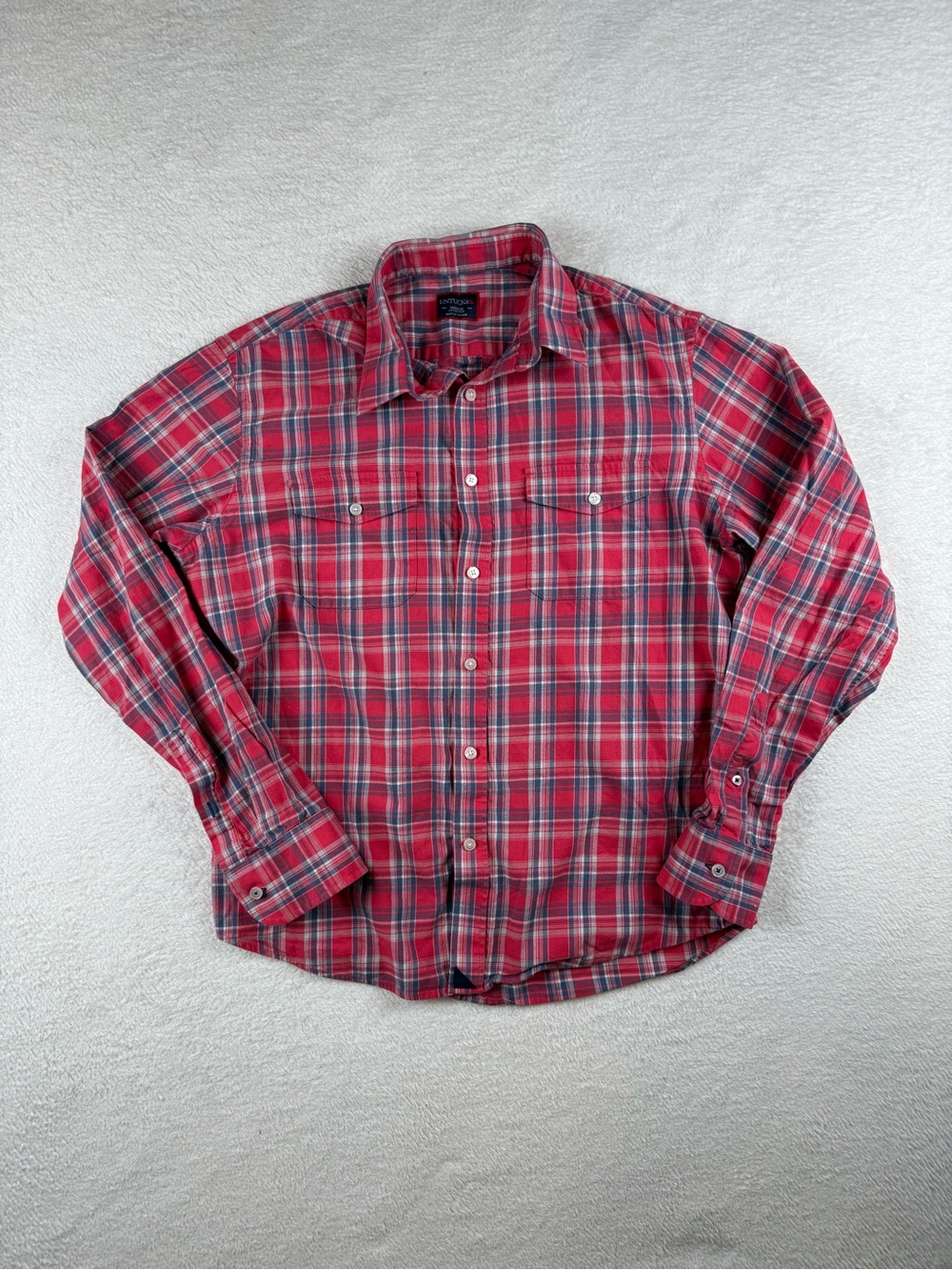 Untuckit Red Plaid Button Down Shirt Men’s Size Medium All Cotton Long Sleeve